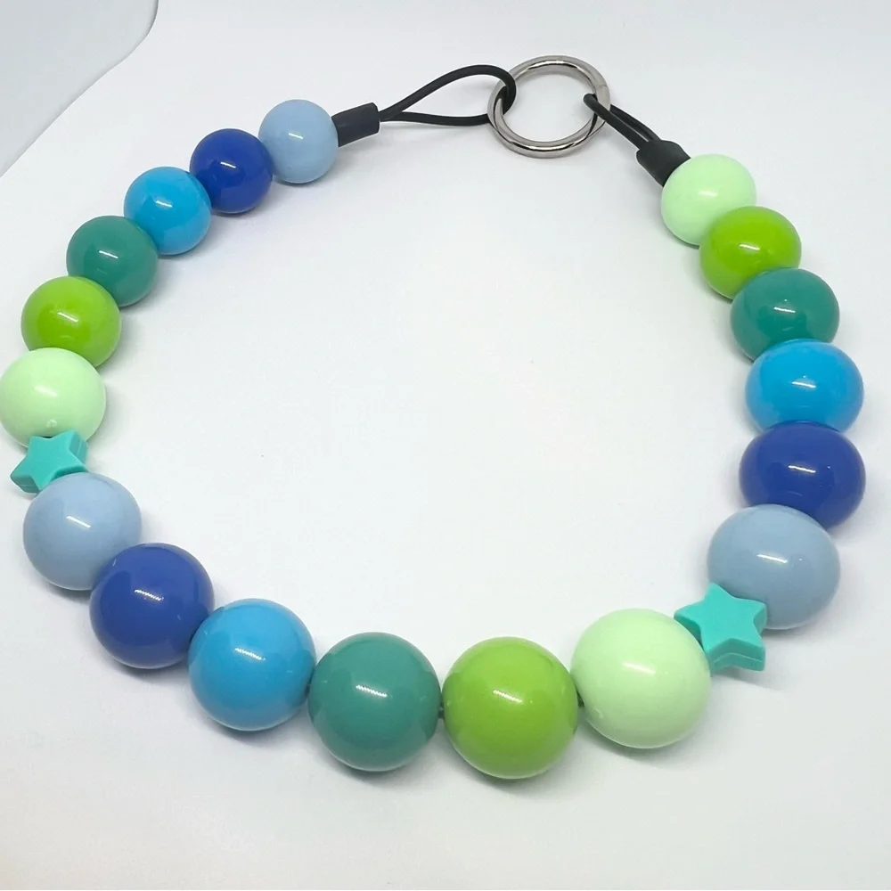 Blue Green Teal Gradient Beaded Dog Collar Necklace Size Medium - 16 inches